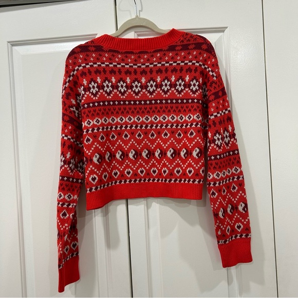 NWOT BP Cropped Sweater Crew Neck Pullover Red Yin Yang Hearts Fair Isle - Picture 4 of 9